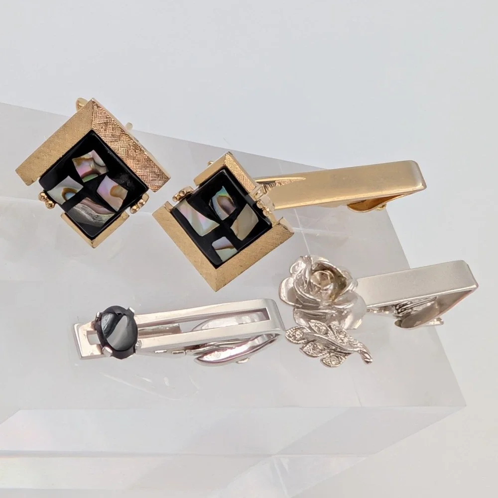 VTG Mens Jewelry Lot Cufflinks and Tie Clips Gold & Silver Tone